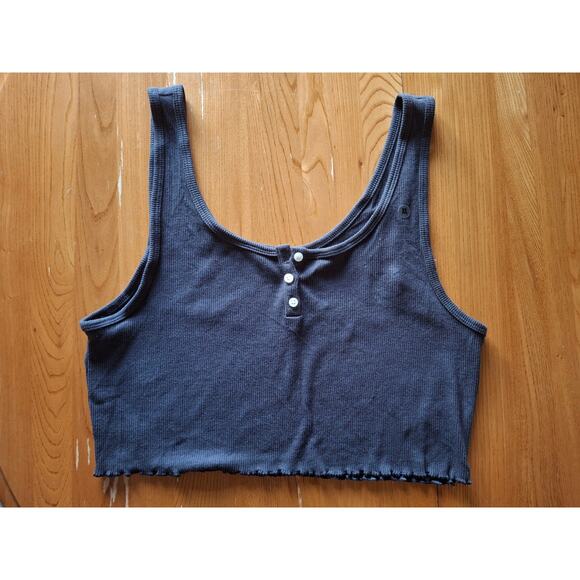 American Eagle Ribbed Henley Crop Lettuce Hem Tank Top Size XL - Picture 1 of 6